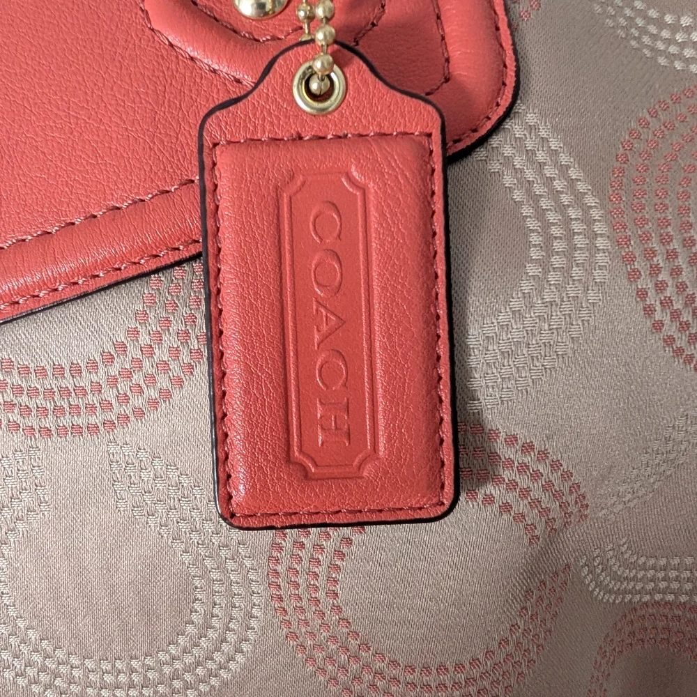 Coach Ashley Dotted Op Art Beige & Coral Satchel Detachable Shoulder Strap